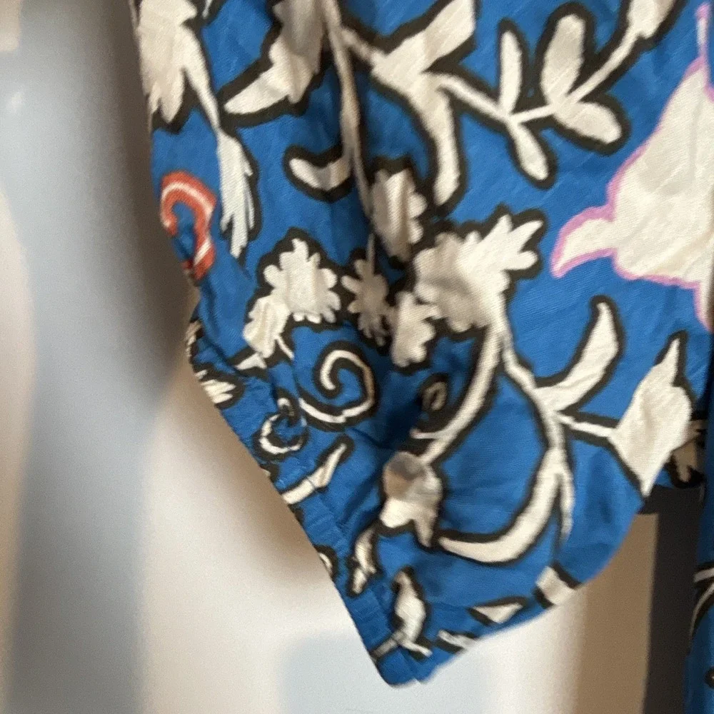 Knox Rose Blue White Floral Wrap Maxi Dress Ruffle Pockets V-Neck Puff XL - Picture 6 of 9